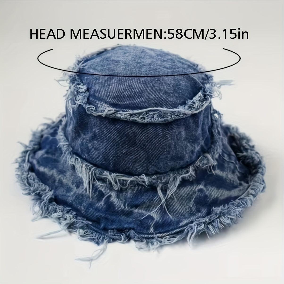 Retro Frayed Denim Bucket Hat