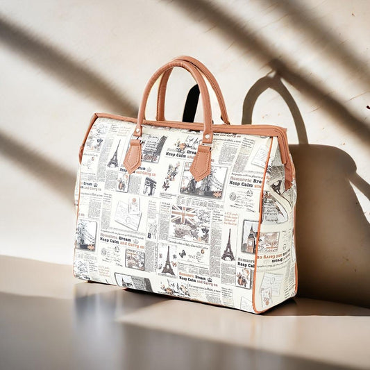 Vintage Newspaper Print Travel Bag